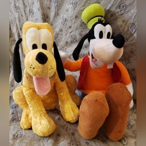 Disney Plush Duo: Large Goofy & Pluto Stuffed Animal Set - Authentic DISNEY TOYS